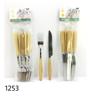 کارد و چنگال استیک دسته چوبی (6 کارد + 6 چنگال)