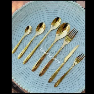سرویس قاشق و چنگال 24 نفره 120 پارچه دهانه اروپایی تمام طلایی یونیک